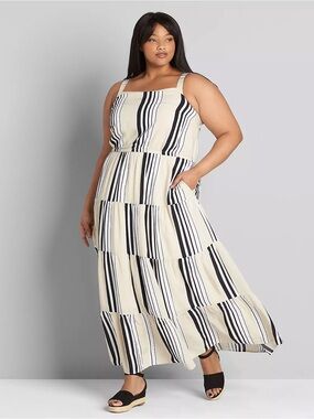 NWT Lane Bryant Cream Tiered Stripe Maxi Dress